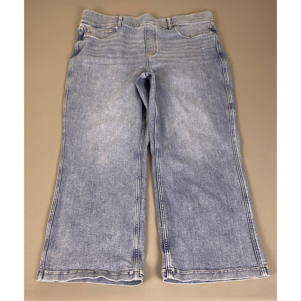 Spanx Jeans Pull On Wide Leg Women's Plus Size 3X Tall Blue Light Wash High Rise